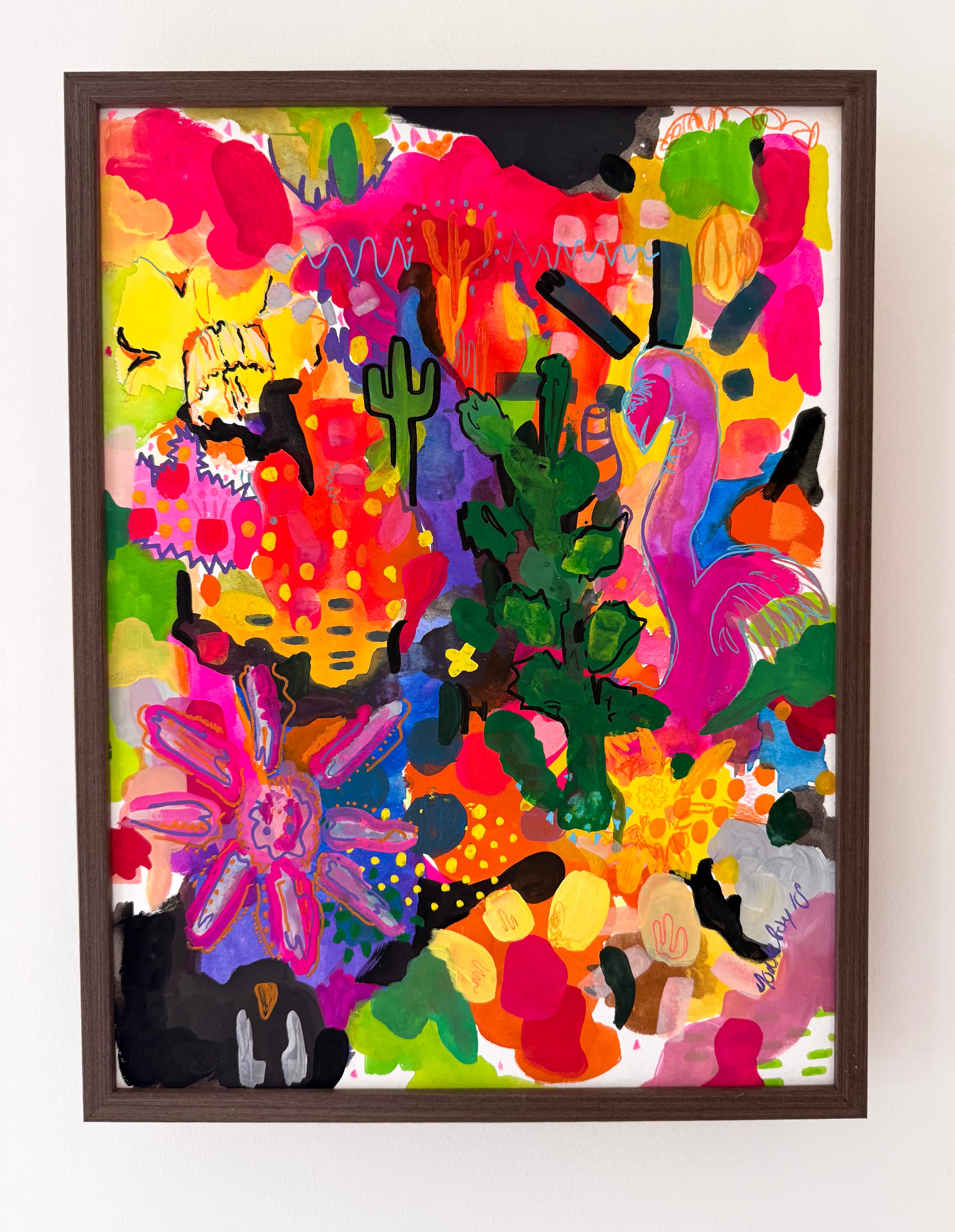 Floating Flamingo Summer - Original Signed Painting